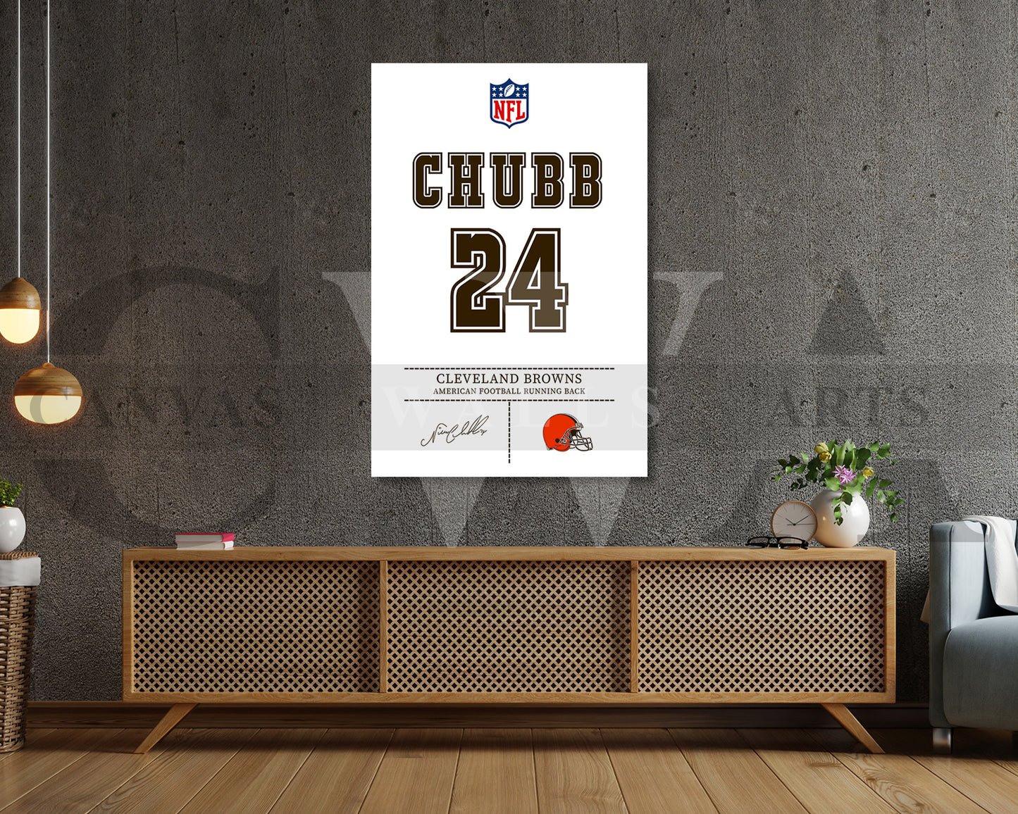 Nick Chubb Jersey Canvas Wall Art NFL Jersey Poster Print Sports Canvas Frame Ready To Hang