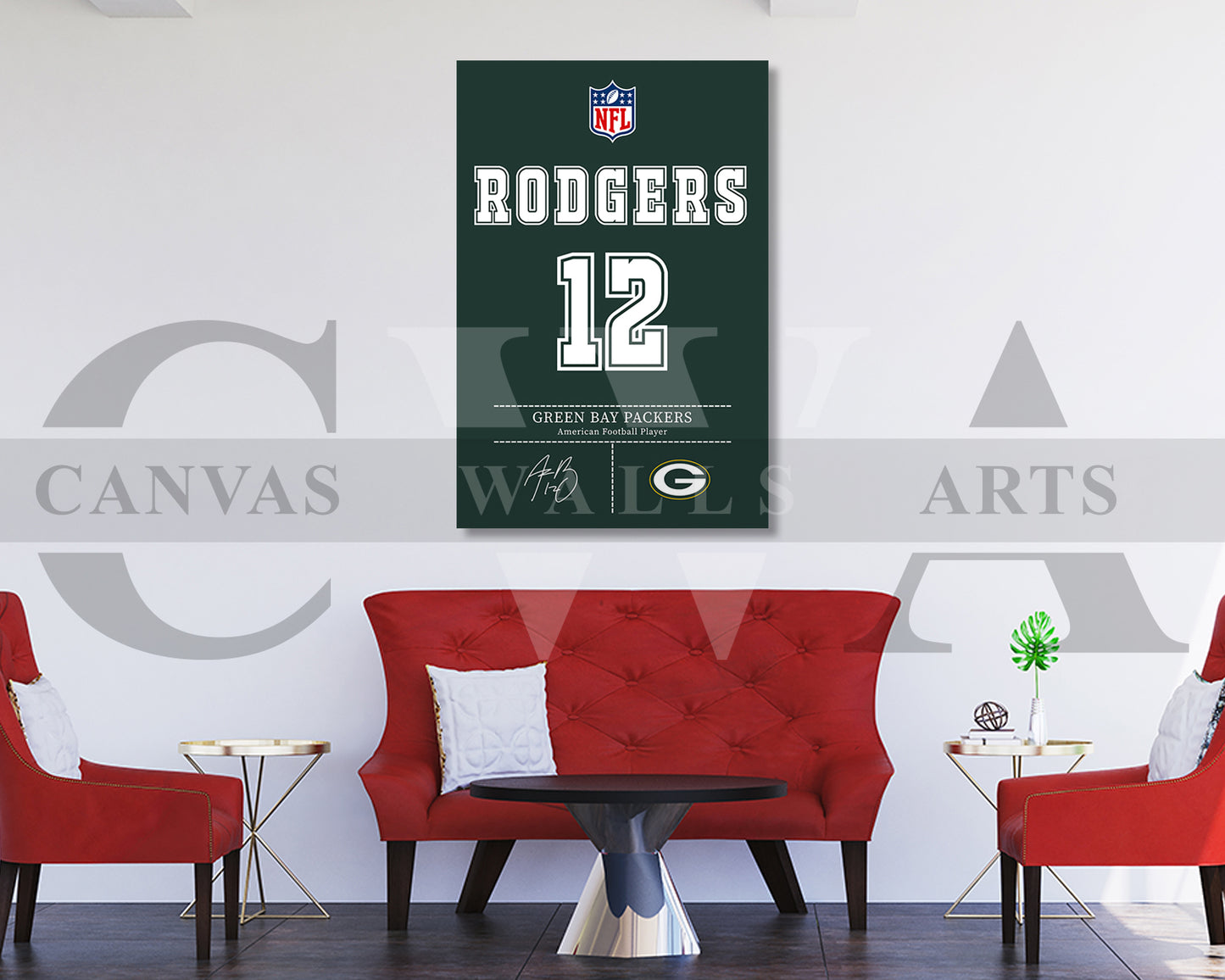 Aaron Rodgers Canvas Wall Art - NFL Jersey Poster | Ready to Hang Sports Canvas Print