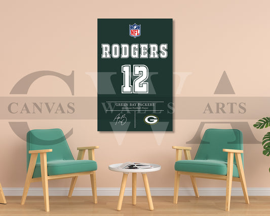 Aaron Rodgers Canvas Wall Art - NFL Jersey Poster | Ready to Hang Sports Canvas Print