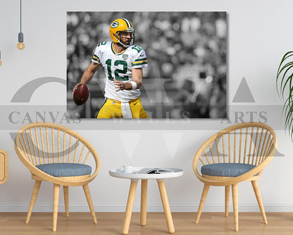Aaron Rodgers Black & White Canvas Art American Football Canvas Wall Art