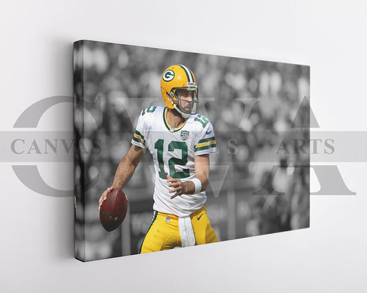 Aaron Rodgers Black & White Canvas Art American Football Canvas Wall Art
