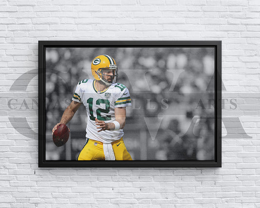 Aaron Rodgers Black & White Canvas Art American Football Canvas Wall Art