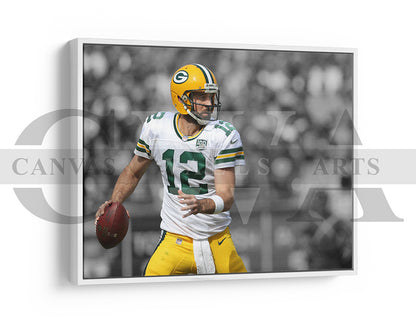 Aaron Rodgers Black & White Canvas Art American Football Canvas Wall Art