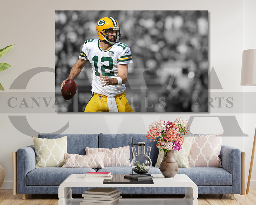 Aaron Rodgers Black & White Canvas Art American Football Canvas Wall Art