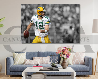 Aaron Rodgers Black & White Canvas Art American Football Canvas Wall Art