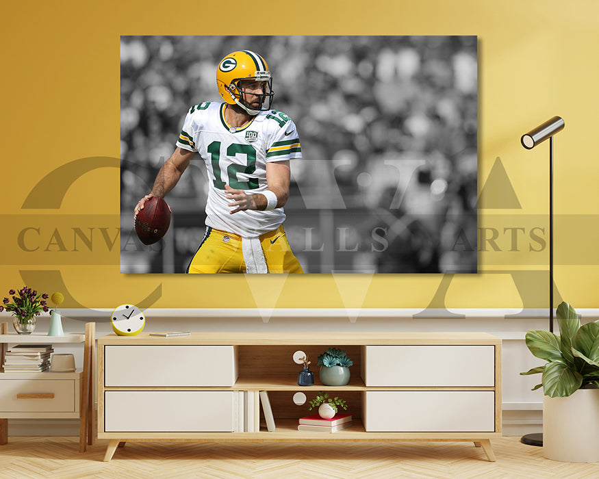 Aaron Rodgers Black & White Canvas Art American Football Canvas Wall Art