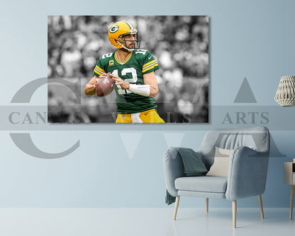 Aaron Rodgers Black & White Canvas Art American Football Canvas Wall Art