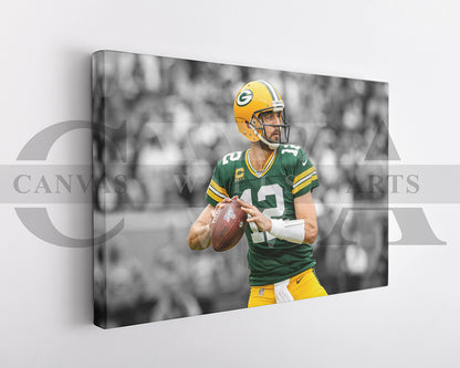 Aaron Rodgers Black & White Canvas Art American Football Canvas Wall Art
