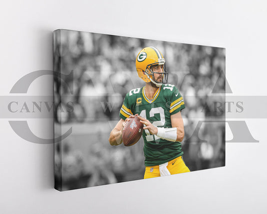Aaron Rodgers Black & White Canvas Art American Football Canvas Wall Art