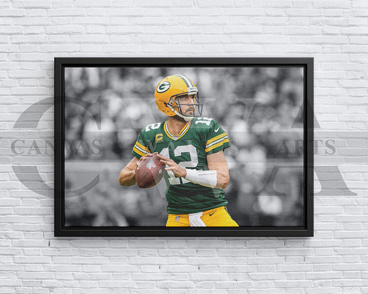 Aaron Rodgers Black & White Canvas Art American Football Canvas Wall Art