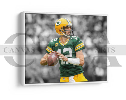 Aaron Rodgers Black & White Canvas Art American Football Canvas Wall Art