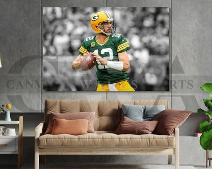 Aaron Rodgers Black & White Canvas Art American Football Canvas Wall Art