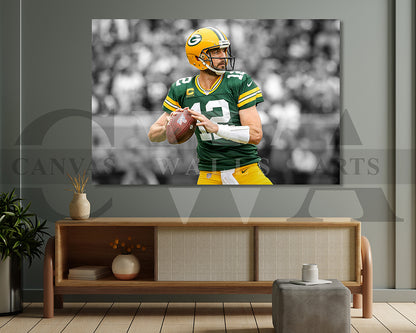 Aaron Rodgers Black & White Canvas Art American Football Canvas Wall Art