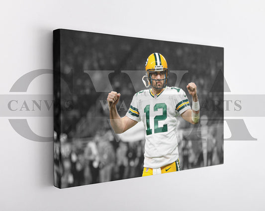 Aaron Rodgers Black & White Canvas Art American Football Canvas Wall Art