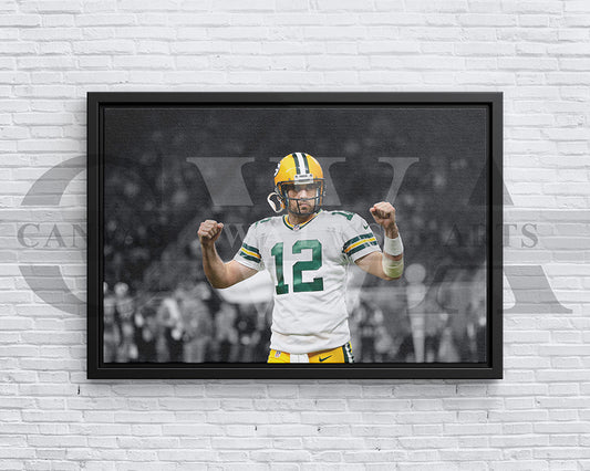 Aaron Rodgers Black & White Canvas Art American Football Canvas Wall Art