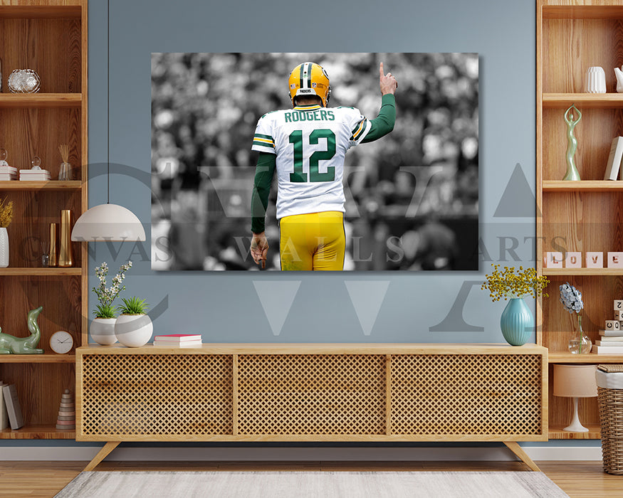 Aaron Rodgers Black & White Canvas Art American Football Canvas Wall Art
