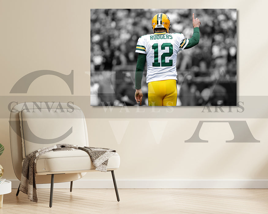 Aaron Rodgers Black & White Canvas Art American Football Canvas Wall Art