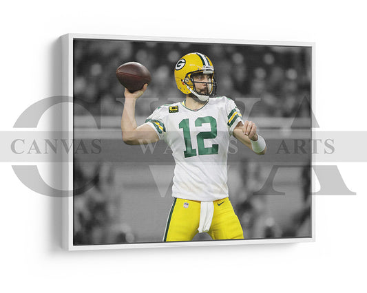 Aaron Rodgers Black & White Canvas Art American Football Canvas Wall Art
