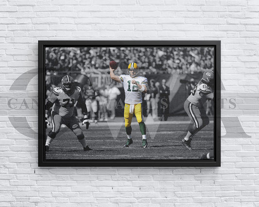 Aaron Rodgers Black & White Canvas Art American Football Canvas Wall Art