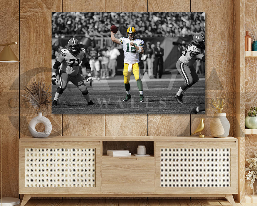 Aaron Rodgers Black & White Canvas Art American Football Canvas Wall Art