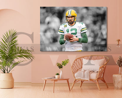 Aaron Rodgers Black & White Canvas Art American Football Canvas Wall Art