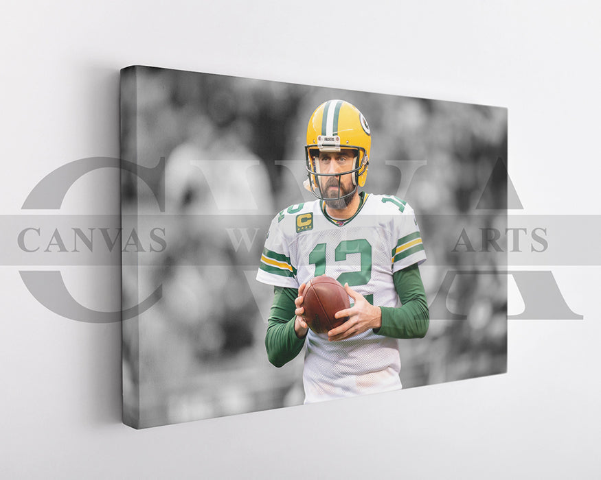 Aaron Rodgers Black & White Canvas Art American Football Canvas Wall Art
