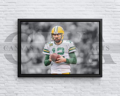 Aaron Rodgers Black & White Canvas Art American Football Canvas Wall Art