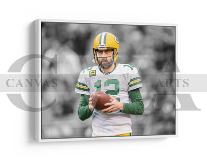 Aaron Rodgers Black & White Canvas Art American Football Canvas Wall Art