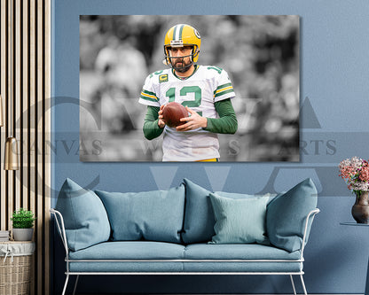 Aaron Rodgers Black & White Canvas Art American Football Canvas Wall Art