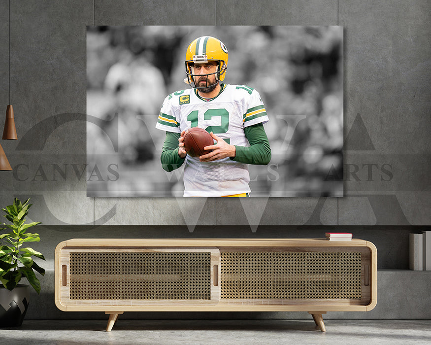 Aaron Rodgers Black & White Canvas Art American Football Canvas Wall Art
