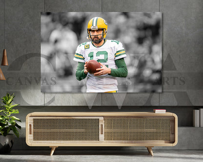 Aaron Rodgers Black & White Canvas Art American Football Canvas Wall Art