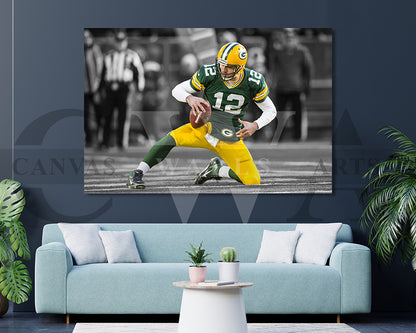Aaron Rodgers Black & White Canvas Art American Football Canvas Wall Art
