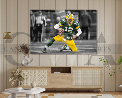 Aaron Rodgers Black & White Canvas Art American Football Canvas Wall Art