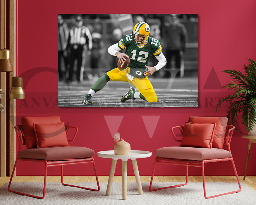 Aaron Rodgers Black & White Canvas Art American Football Canvas Wall Art