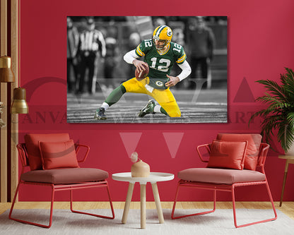 Aaron Rodgers Black & White Canvas Art American Football Canvas Wall Art