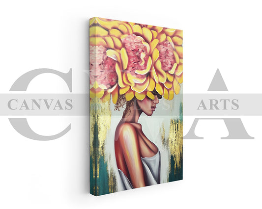 Abstract Flower Head Woman Canvas Wall Art