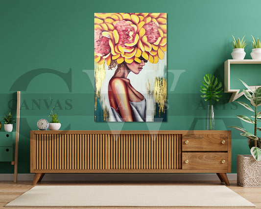 Abstract Flower Head Woman Canvas Wall Art