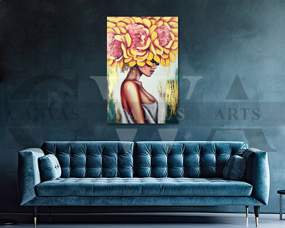Abstract Flower Head Woman Canvas Wall Art