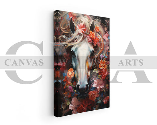 Abstract Flowers Horse Canvas Wall Art