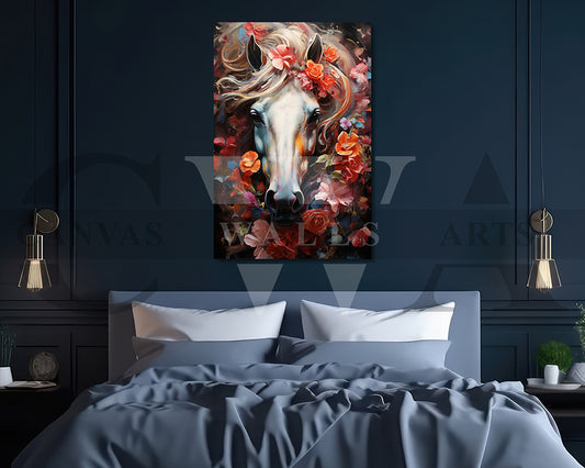 Abstract Flowers Horse Canvas Wall Art