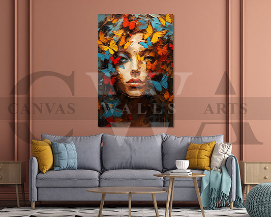 Abstract Woman Butterfly Canvas Wall Art