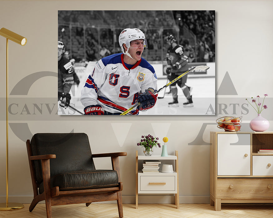 Adam Fox Black & White Canvas Art Ice hockey Canvas Wall Art