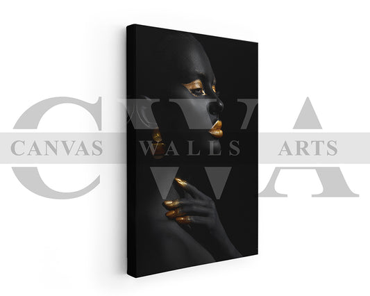 African Black and Gold Woman Canvas Wall Art