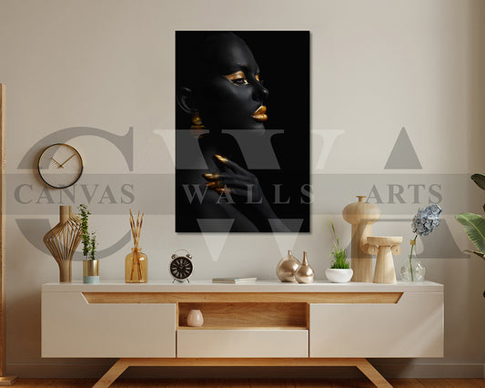African Black and Gold Woman Canvas Wall Art