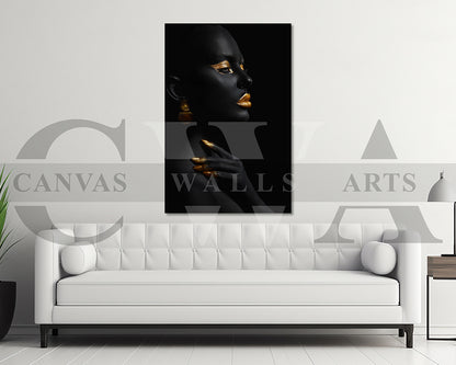 African Black and Gold Woman Canvas Wall Art