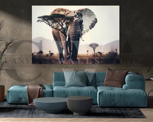 African Elephant Canvas Wall Art Animal Poster Print