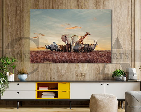African Safari Animals Canvas Wall Art Animal Poster Print