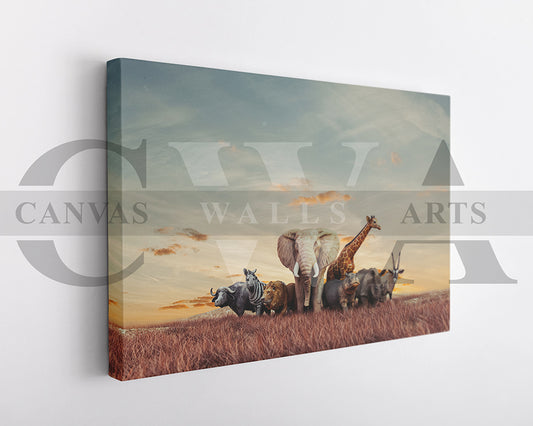 African Safari Animals Canvas Wall Art Animal Poster Print