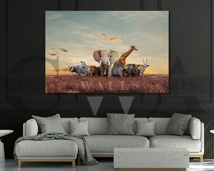 African Safari Animals Canvas Wall Art Animal Poster Print
