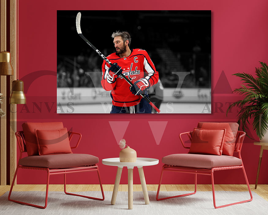 Alexander Ovechkin Black & White Canvas Art Ice hockey Canvas Wall Art